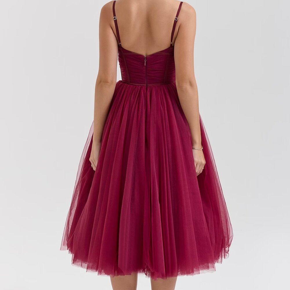 NWT HOUSE OF CB Countess cabernet tulle midi dresst - Picture 2 of 12
